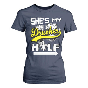 Mardi Gras T Shirt For Women She's My Drunker Half Matching Couple TS09 Navy Print Your Wear