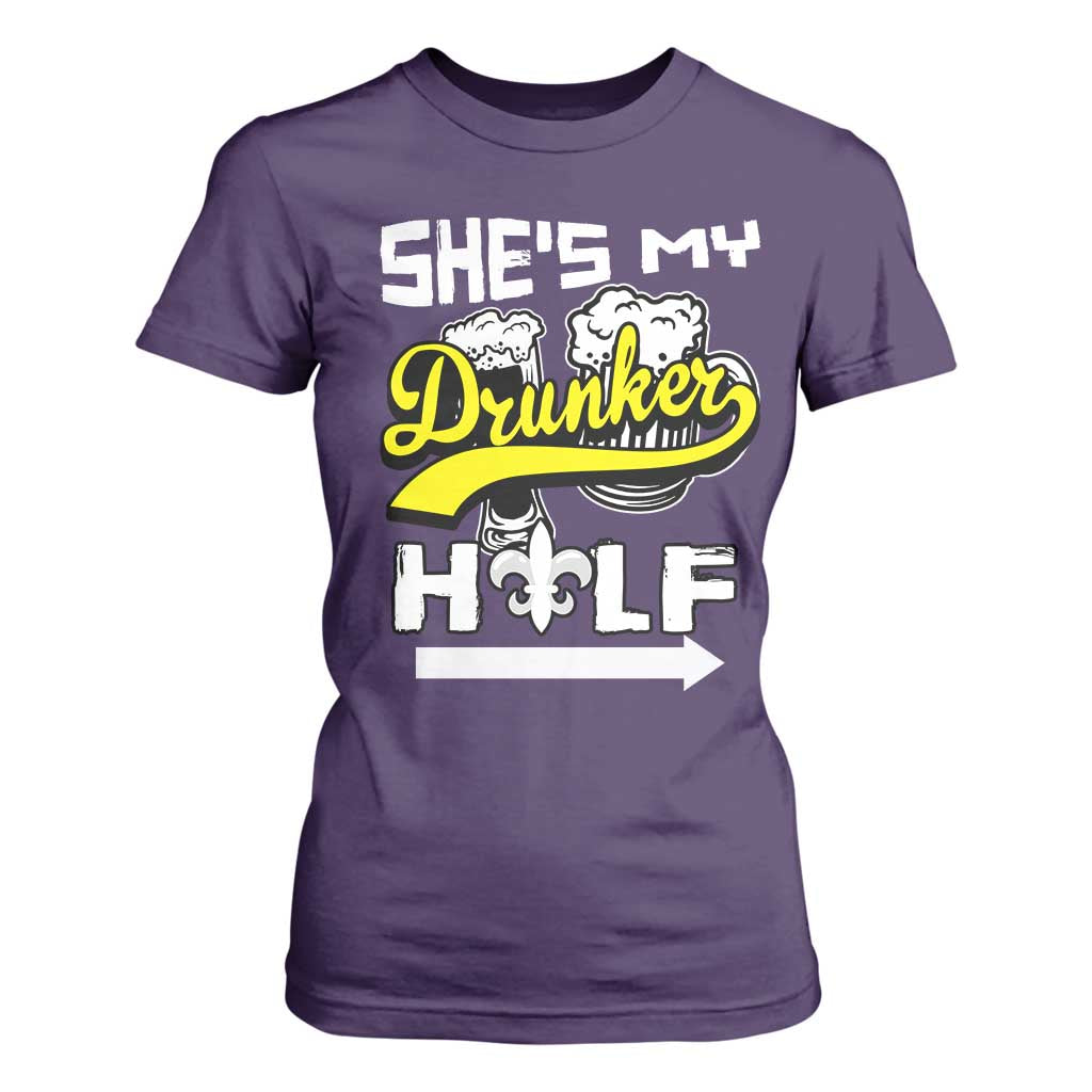 Mardi Gras T Shirt For Women She's My Drunker Half Matching Couple TS09 Purple Print Your Wear