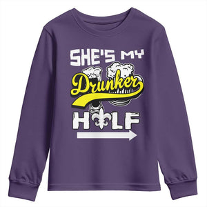 Mardi Gras Youth Sweatshirt She's My Drunker Half Matching Couple TS09 Purple Print Your Wear