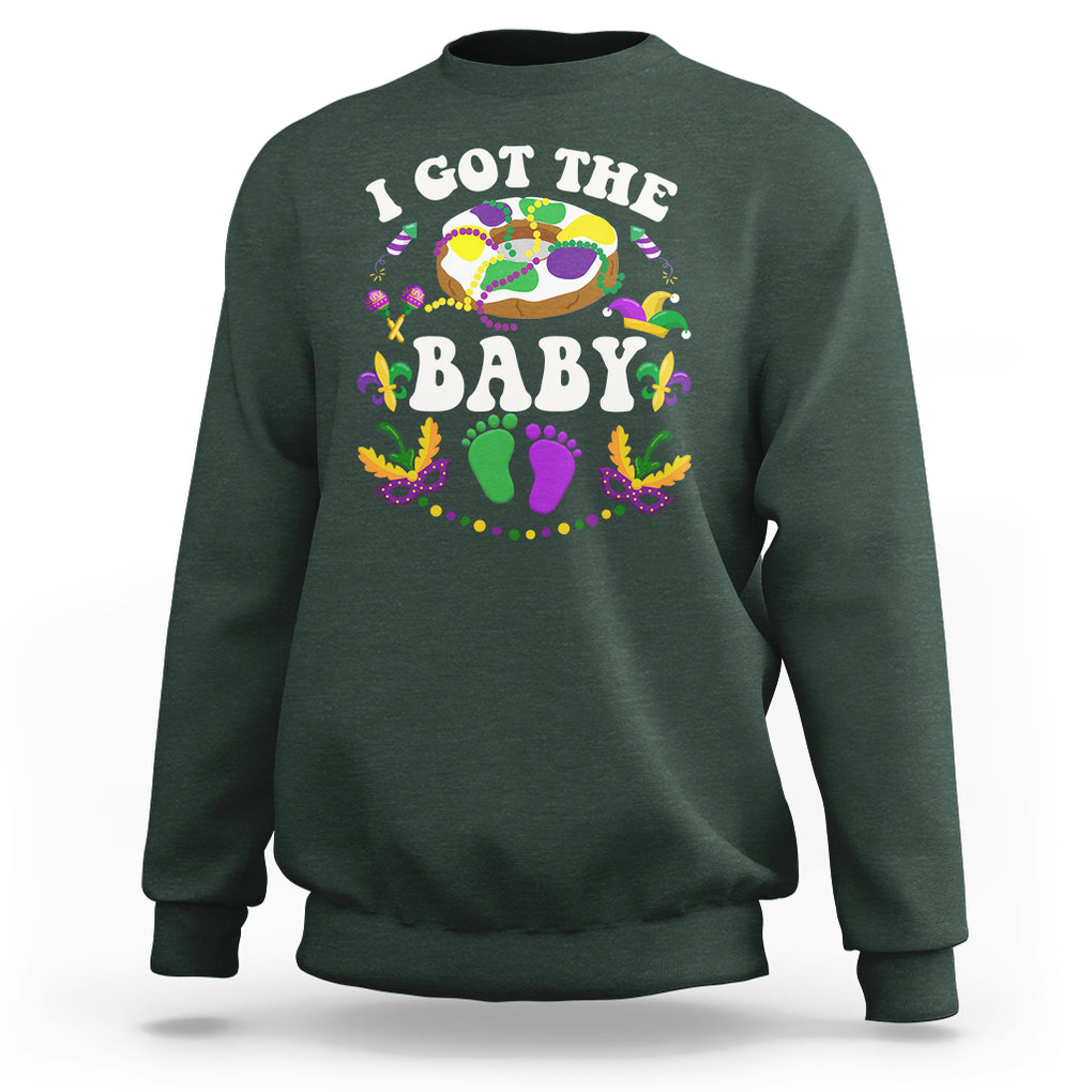 Mardi Gras Sweatshirt I Got The Baby Funny Pregnancy Announcement TS09 Dark Forest Green Printyourwear