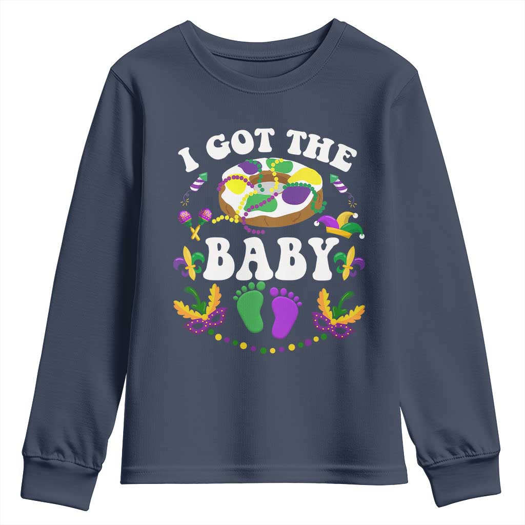 Mardi Gras Youth Sweatshirt I Got The Baby Funny Pregnancy Announcement TS09 Navy Print Your Wear