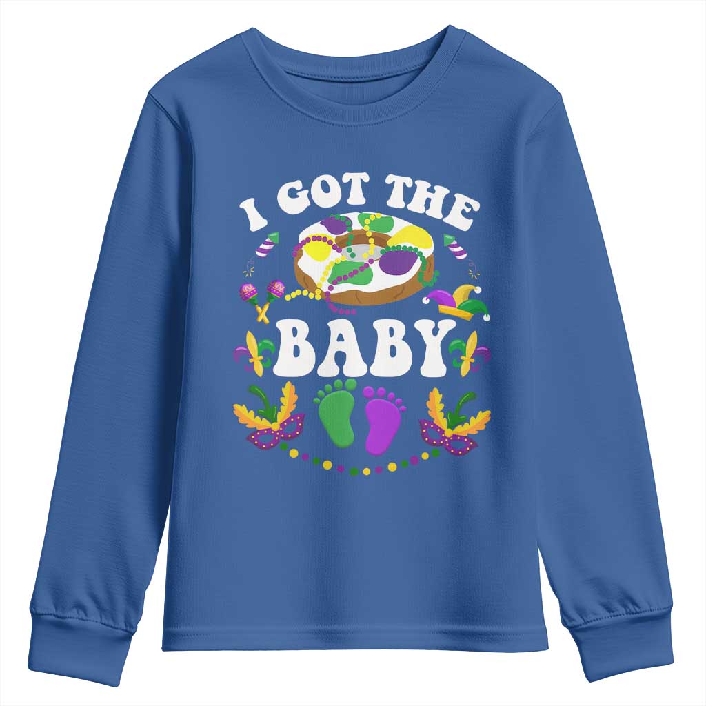 Mardi Gras Youth Sweatshirt I Got The Baby Funny Pregnancy Announcement TS09 Royal Blue Print Your Wear