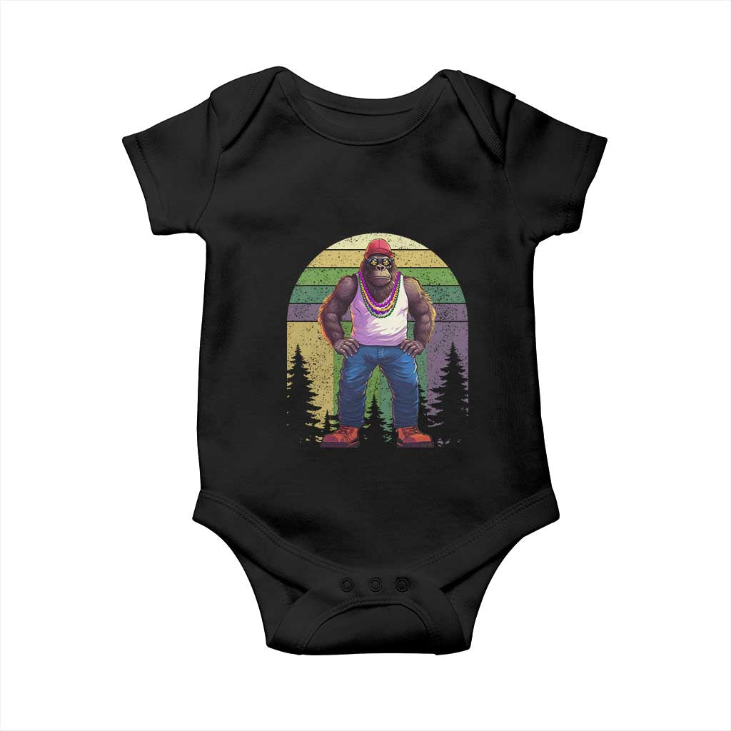 Funny Mardi Gras Bigfoot Sasquatch Funny Fat Tuesday Parade Baby Onesie TS09 Black Print Your Wear