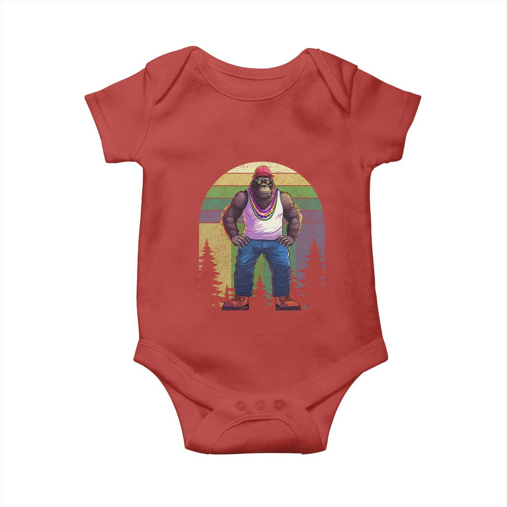 Funny Mardi Gras Bigfoot Sasquatch Funny Fat Tuesday Parade Baby Onesie TS09 Red Print Your Wear