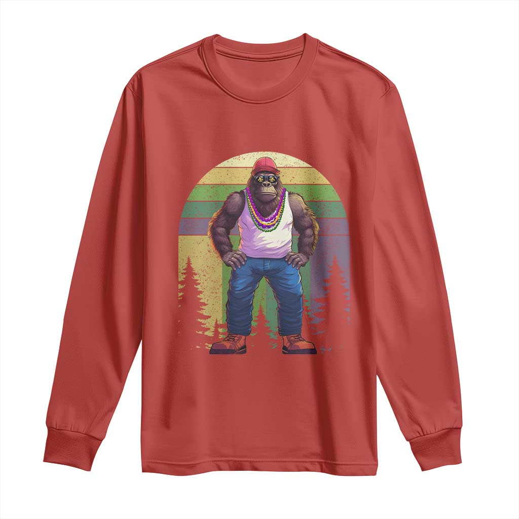 Funny Mardi Gras Bigfoot Sasquatch Funny Fat Tuesday Parade Long Sleeve Shirt TS09 Red Print Your Wear