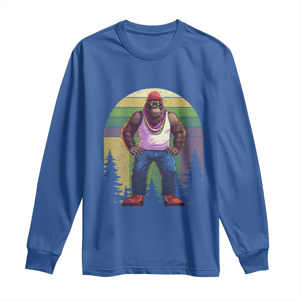 Funny Mardi Gras Bigfoot Sasquatch Funny Fat Tuesday Parade Long Sleeve Shirt TS09 Royal Blue Print Your Wear
