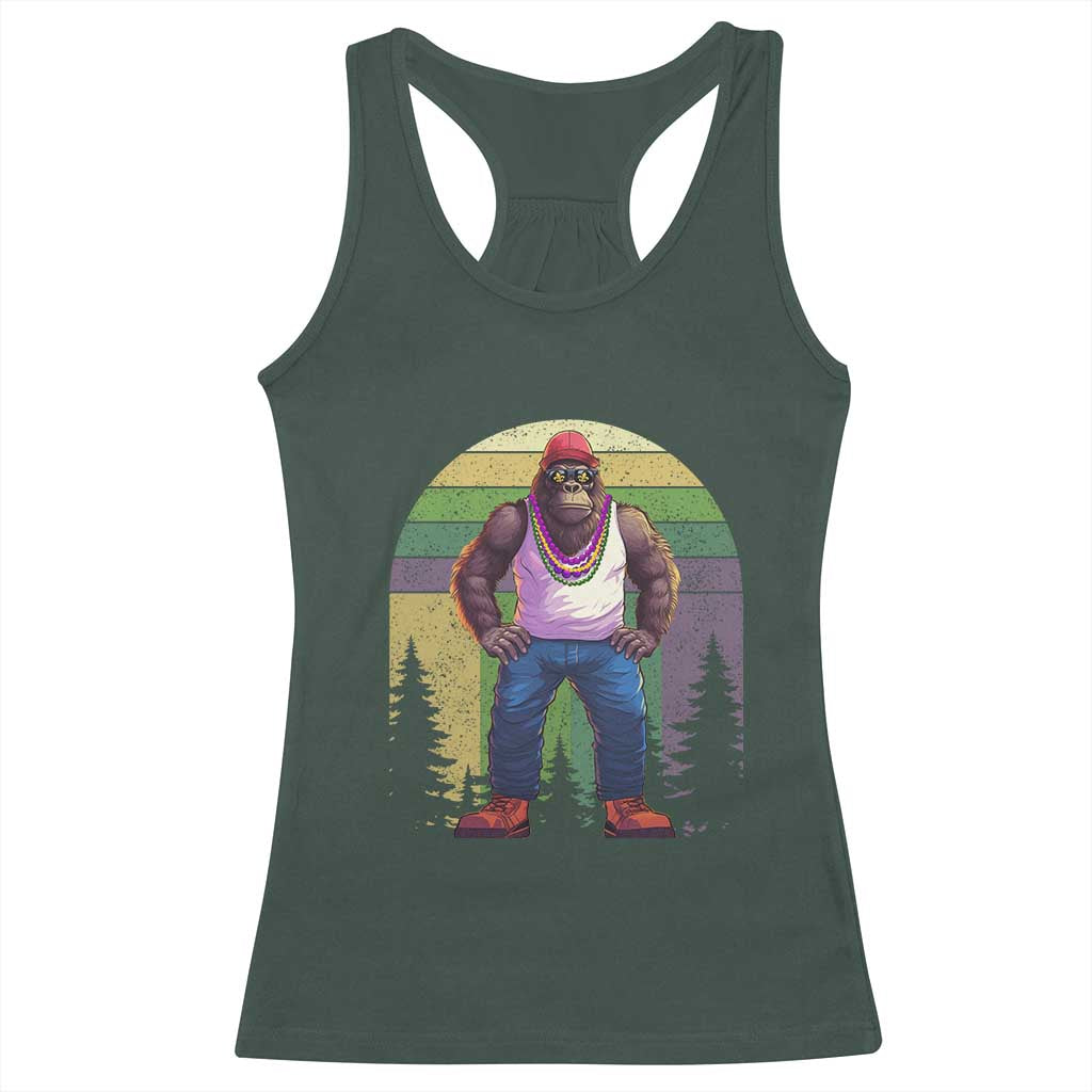 Funny Mardi Gras Bigfoot Sasquatch Funny Fat Tuesday Parade Racerback Tank Top TS09 Dark Forest Green Print Your Wear