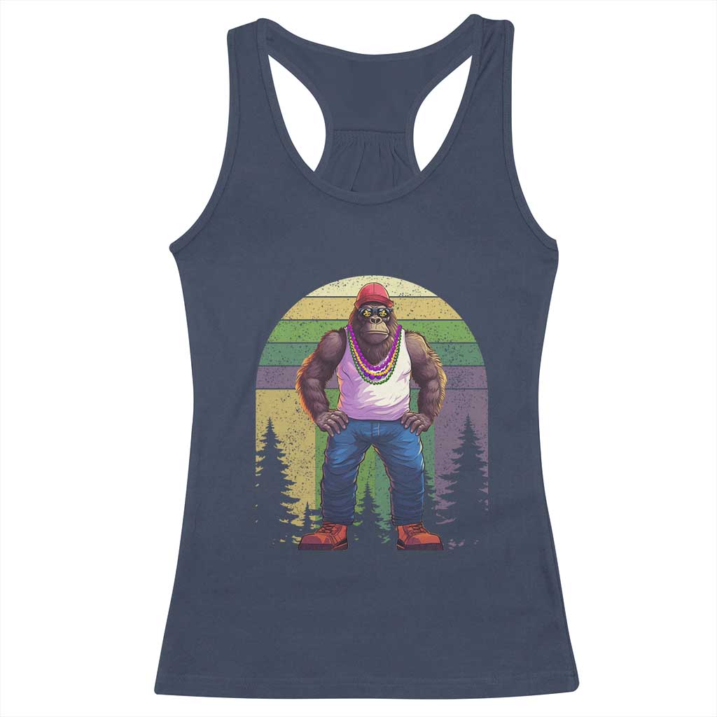 Funny Mardi Gras Bigfoot Sasquatch Funny Fat Tuesday Parade Racerback Tank Top TS09 Navy Print Your Wear