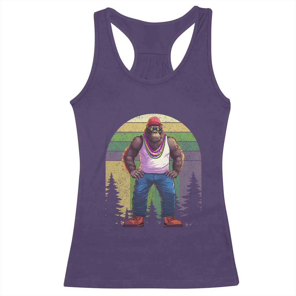 Funny Mardi Gras Bigfoot Sasquatch Funny Fat Tuesday Parade Racerback Tank Top TS09 Purple Print Your Wear