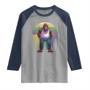 Funny Mardi Gras Bigfoot Sasquatch Funny Fat Tuesday Parade Raglan Shirt TS09 Sport Gray Navy Print Your Wear