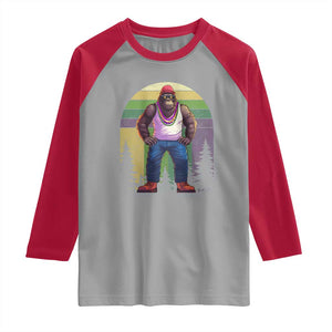 Funny Mardi Gras Bigfoot Sasquatch Funny Fat Tuesday Parade Raglan Shirt TS09 Sport Gray Red Print Your Wear