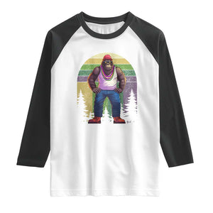 Funny Mardi Gras Bigfoot Sasquatch Funny Fat Tuesday Parade Raglan Shirt TS09 White Black Print Your Wear