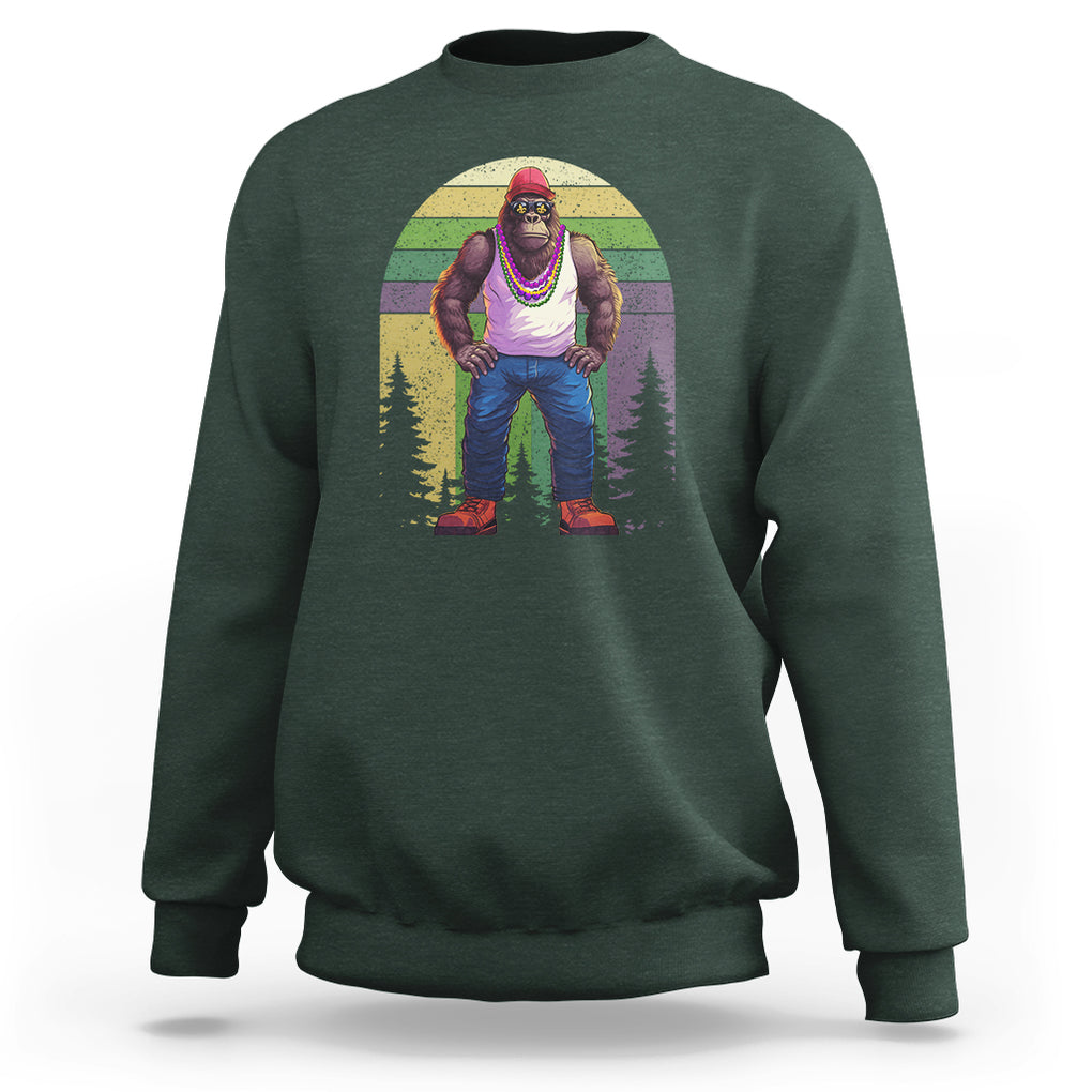 Mardi Gras Bigfoot Sasquatch Funny Fat Tuesday Parade Sweatshirt TS09 Dark Forest Green Printyourwear