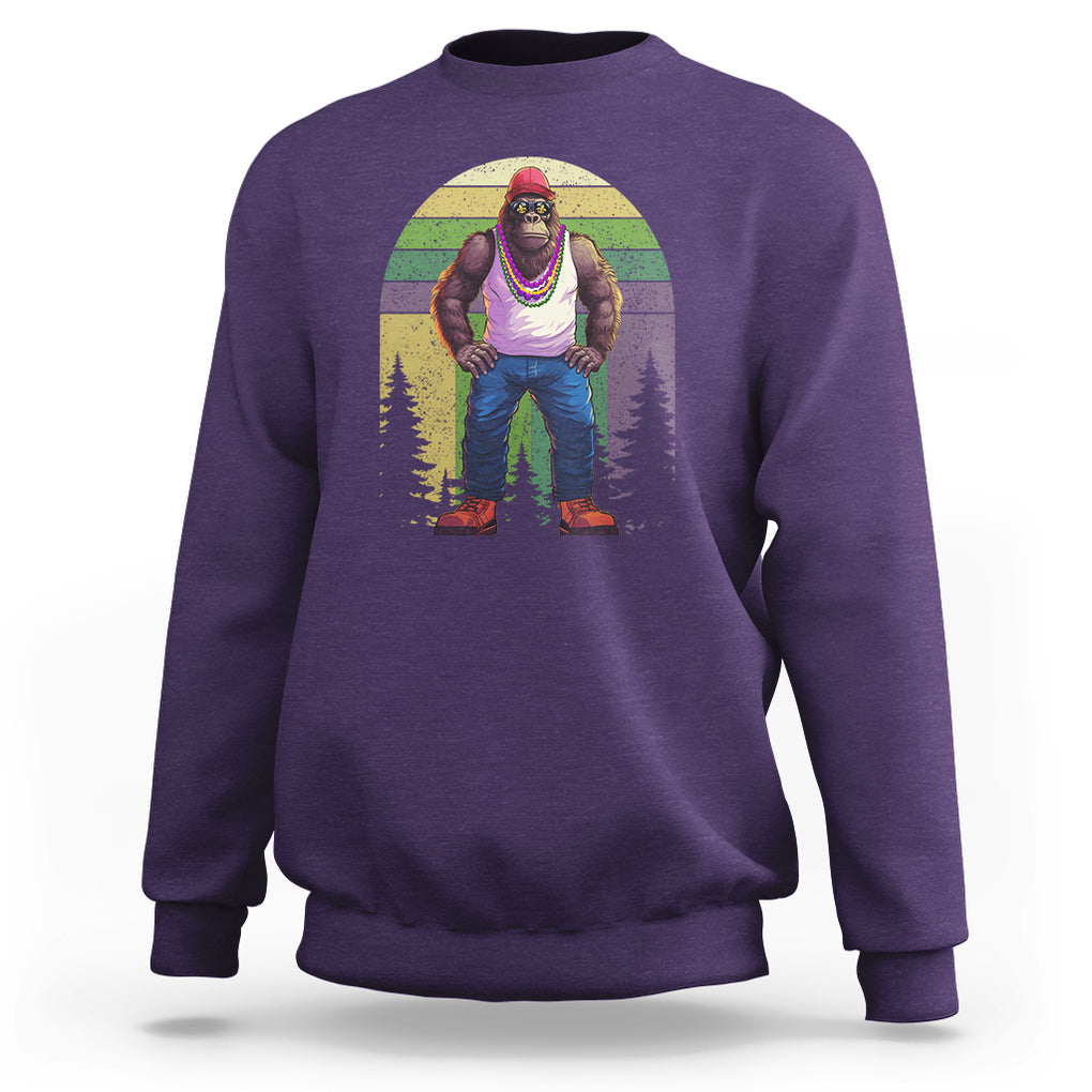 Mardi Gras Bigfoot Sasquatch Funny Fat Tuesday Parade Sweatshirt TS09 Purple Printyourwear