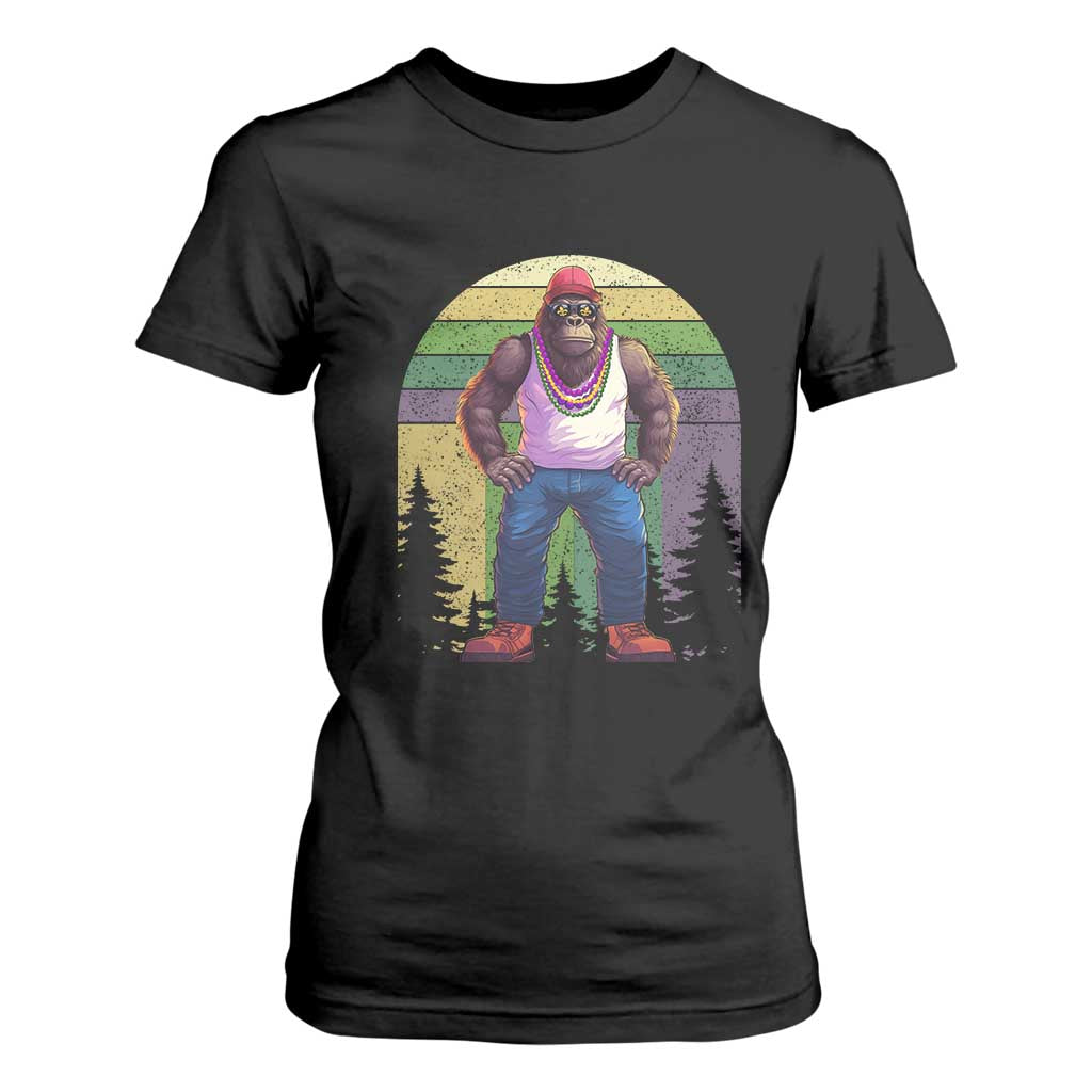 Funny Mardi Gras Bigfoot Sasquatch Funny Fat Tuesday Parade T Shirt For Women TS09 Black Print Your Wear