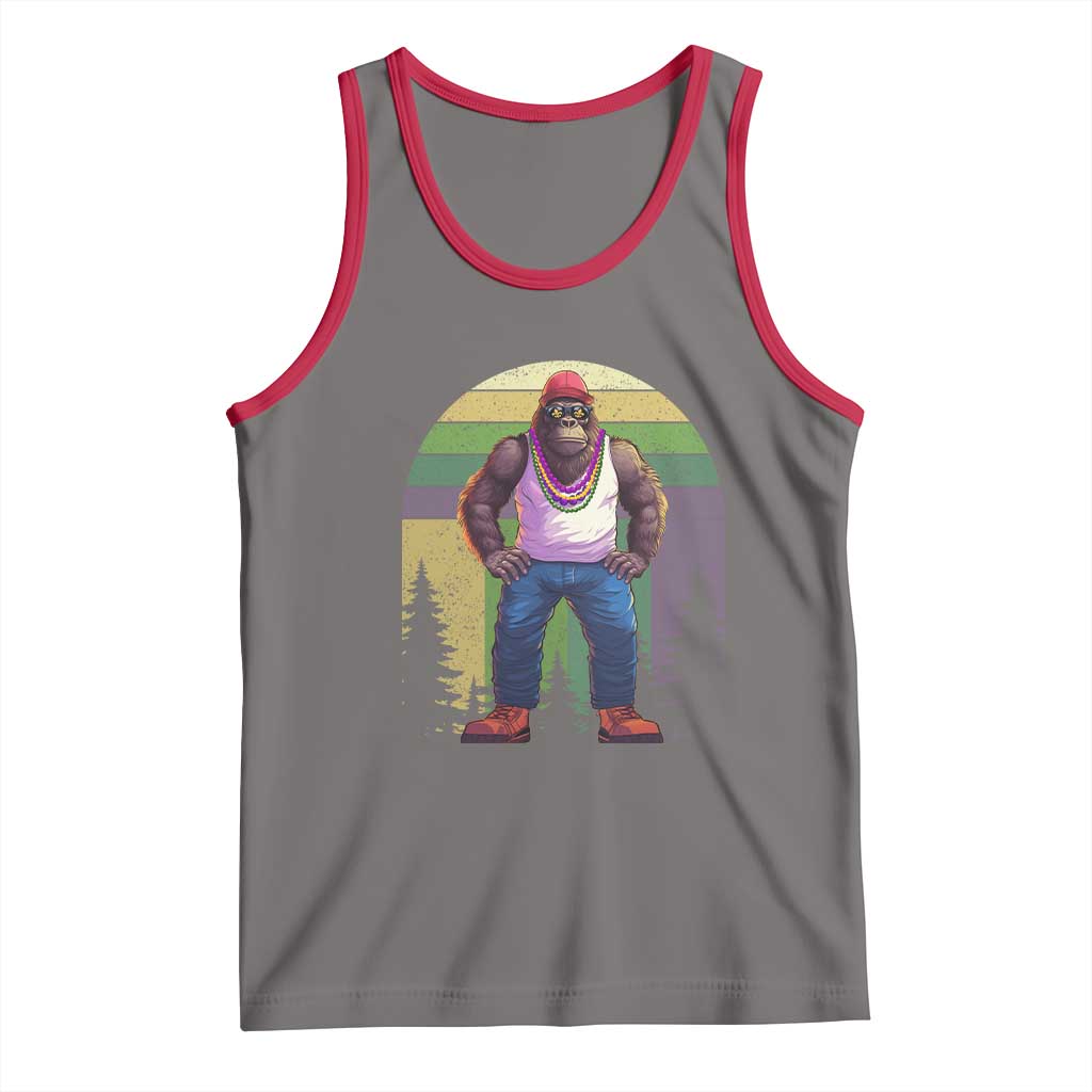 Funny Mardi Gras Bigfoot Sasquatch Funny Fat Tuesday Parade Tank Top TS09 Deep Heather Red Print Your Wear