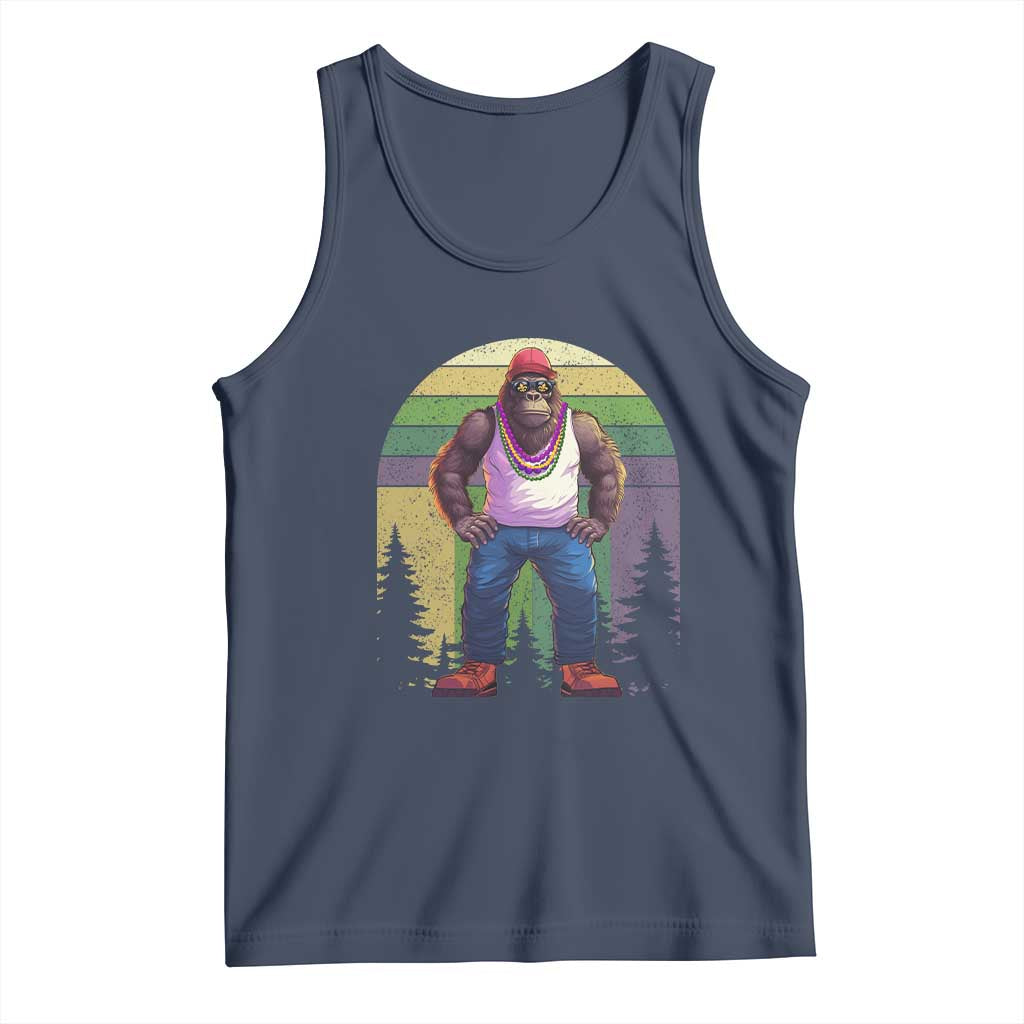 Funny Mardi Gras Bigfoot Sasquatch Funny Fat Tuesday Parade Tank Top TS09 Navy Print Your Wear