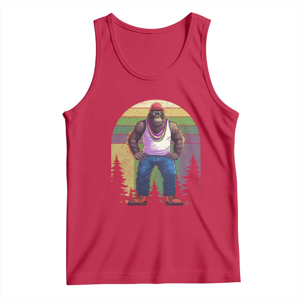 Funny Mardi Gras Bigfoot Sasquatch Funny Fat Tuesday Parade Tank Top TS09 Red Print Your Wear