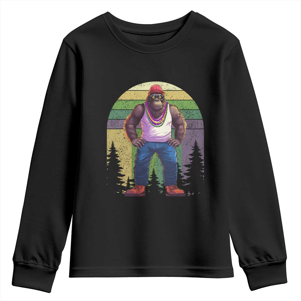 Funny Mardi Gras Bigfoot Sasquatch Funny Fat Tuesday Parade Youth Sweatshirt TS09 Black Print Your Wear