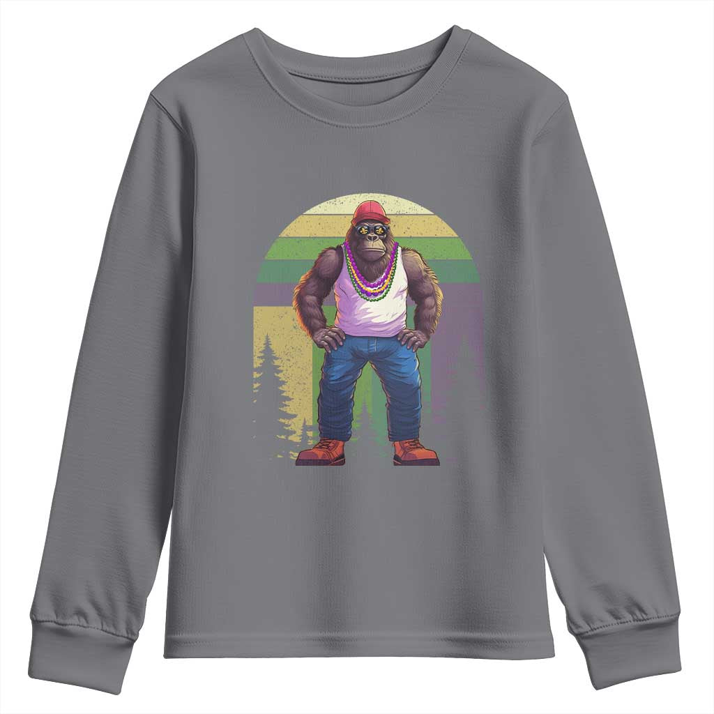 Funny Mardi Gras Bigfoot Sasquatch Funny Fat Tuesday Parade Youth Sweatshirt TS09 Charcoal Print Your Wear