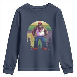 Funny Mardi Gras Bigfoot Sasquatch Funny Fat Tuesday Parade Youth Sweatshirt TS09 Navy Print Your Wear