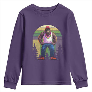 Funny Mardi Gras Bigfoot Sasquatch Funny Fat Tuesday Parade Youth Sweatshirt TS09 Purple Print Your Wear