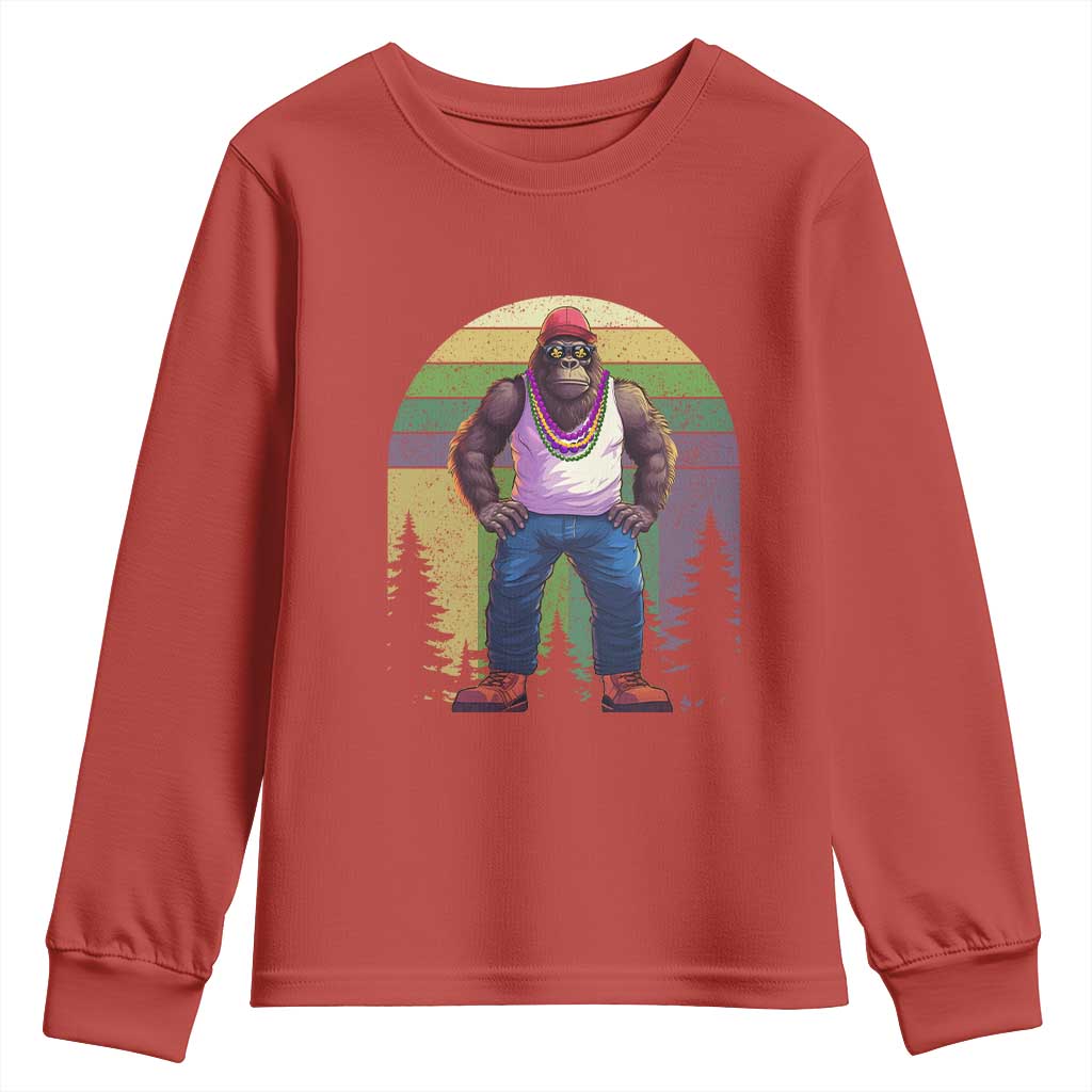 Funny Mardi Gras Bigfoot Sasquatch Funny Fat Tuesday Parade Youth Sweatshirt TS09 Red Print Your Wear