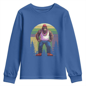 Funny Mardi Gras Bigfoot Sasquatch Funny Fat Tuesday Parade Youth Sweatshirt TS09 Royal Blue Print Your Wear