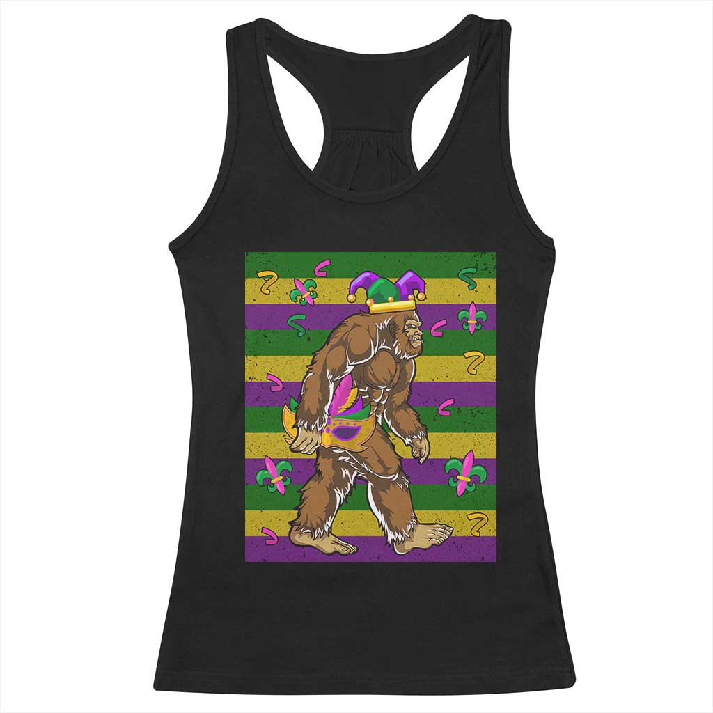 Mardi Gras Bigfoot Sasquatch Funny Fat Tuesday Parade Racerback Tank Top TS09 Black Print Your Wear