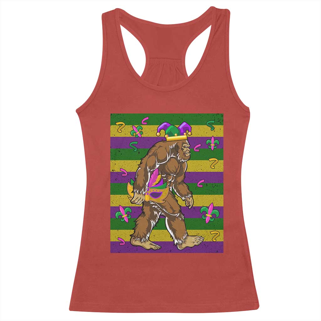 Mardi Gras Bigfoot Sasquatch Funny Fat Tuesday Parade Racerback Tank Top TS09 Red Print Your Wear