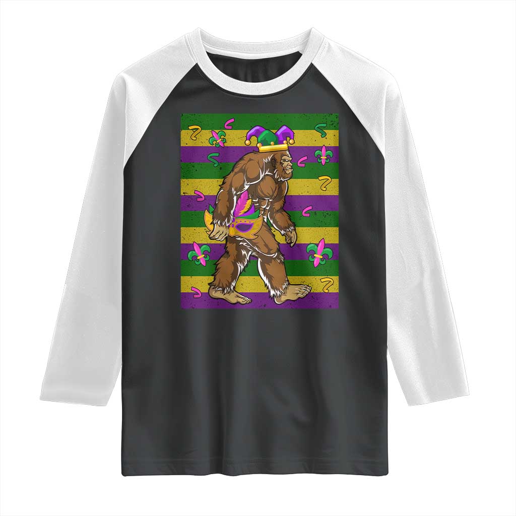 Mardi Gras Bigfoot Sasquatch Funny Fat Tuesday Parade Raglan Shirt TS09 Black White Print Your Wear