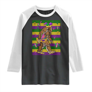 Mardi Gras Bigfoot Sasquatch Funny Fat Tuesday Parade Raglan Shirt TS09 Black White Print Your Wear