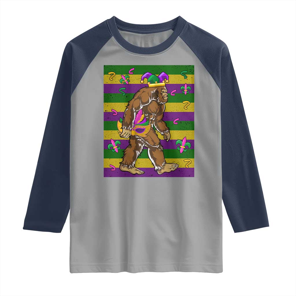 Mardi Gras Bigfoot Sasquatch Funny Fat Tuesday Parade Raglan Shirt TS09 Sport Gray Navy Print Your Wear