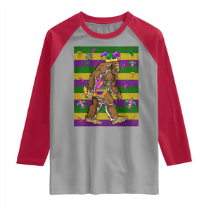 Mardi Gras Bigfoot Sasquatch Funny Fat Tuesday Parade Raglan Shirt TS09 Sport Gray Red Print Your Wear