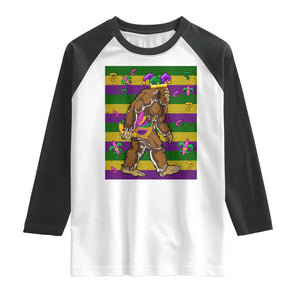 Mardi Gras Bigfoot Sasquatch Funny Fat Tuesday Parade Raglan Shirt TS09 White Black Print Your Wear