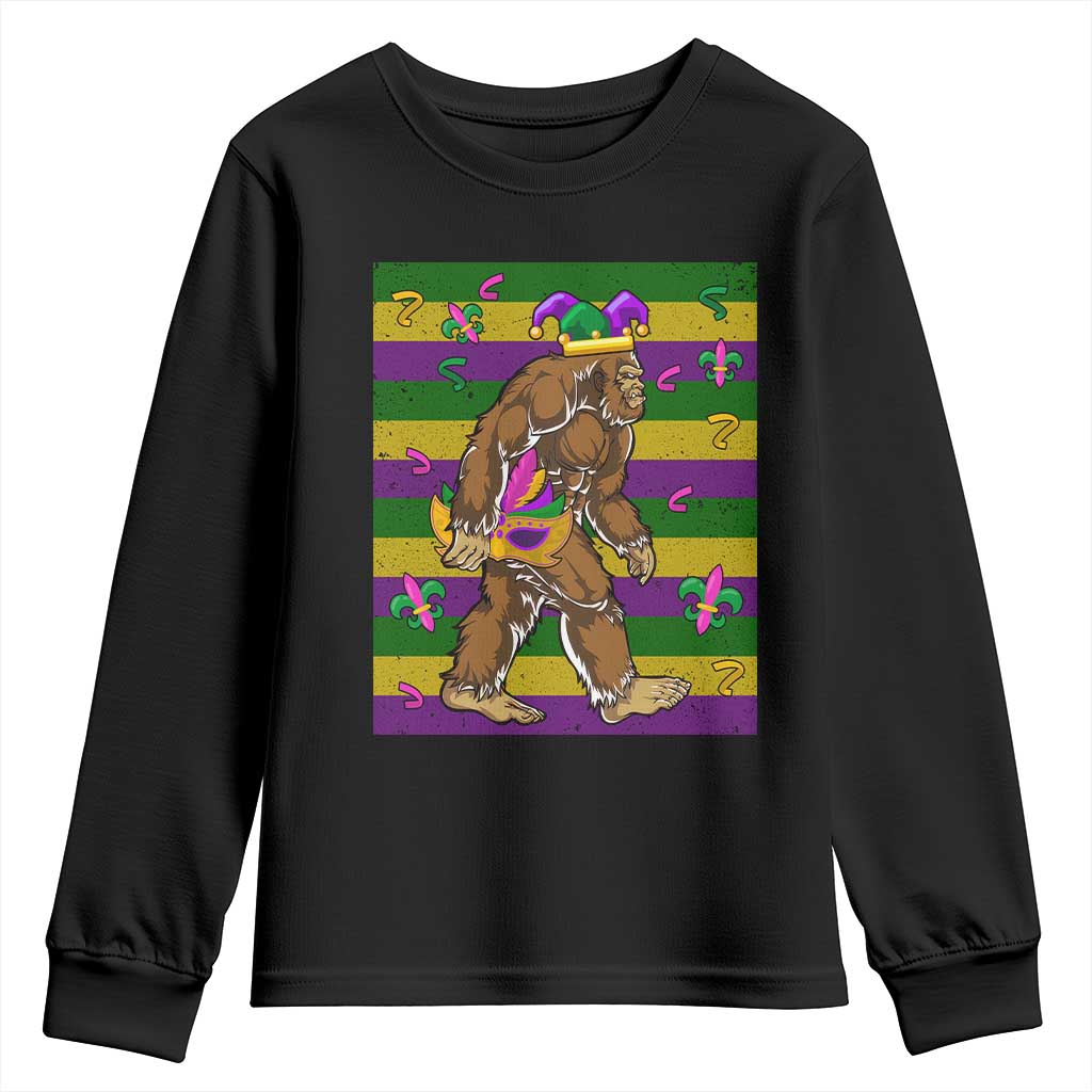 Mardi Gras Bigfoot Sasquatch Funny Fat Tuesday Parade Youth Sweatshirt TS09 Black Print Your Wear