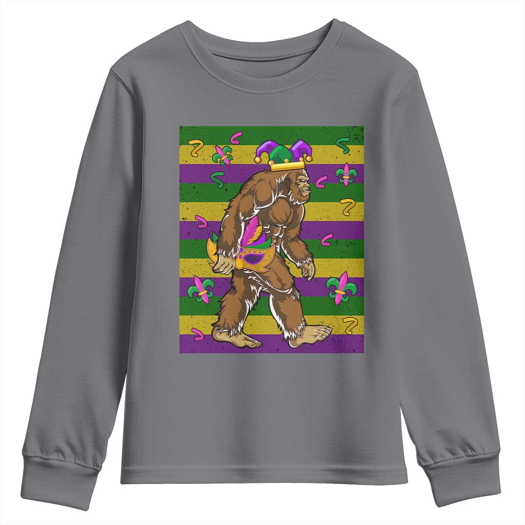 Mardi Gras Bigfoot Sasquatch Funny Fat Tuesday Parade Youth Sweatshirt TS09 Charcoal Print Your Wear