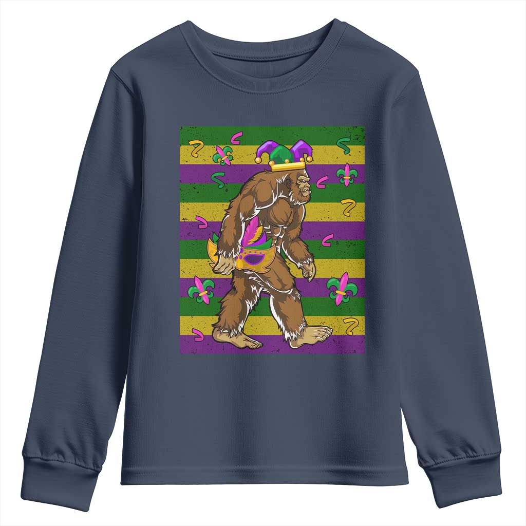 Mardi Gras Bigfoot Sasquatch Funny Fat Tuesday Parade Youth Sweatshirt TS09 Navy Print Your Wear