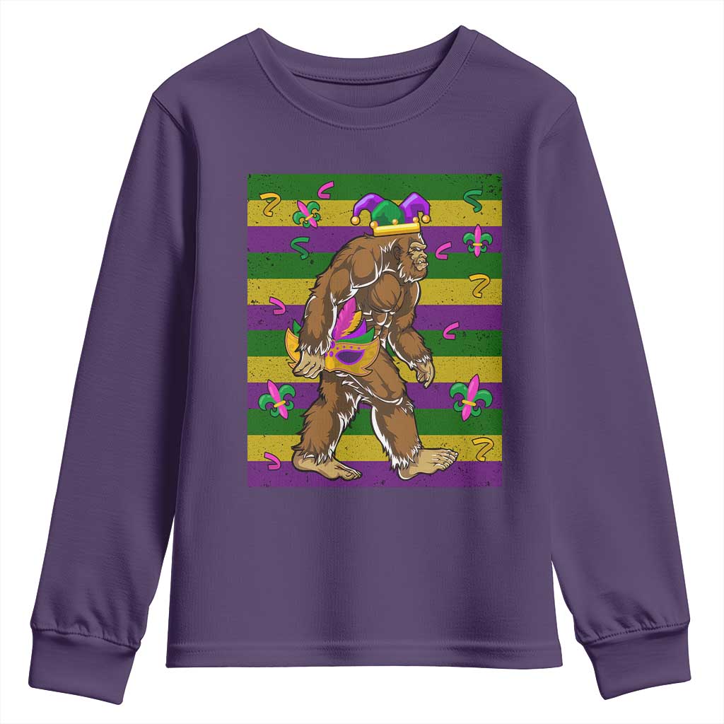 Mardi Gras Bigfoot Sasquatch Funny Fat Tuesday Parade Youth Sweatshirt TS09 Purple Print Your Wear