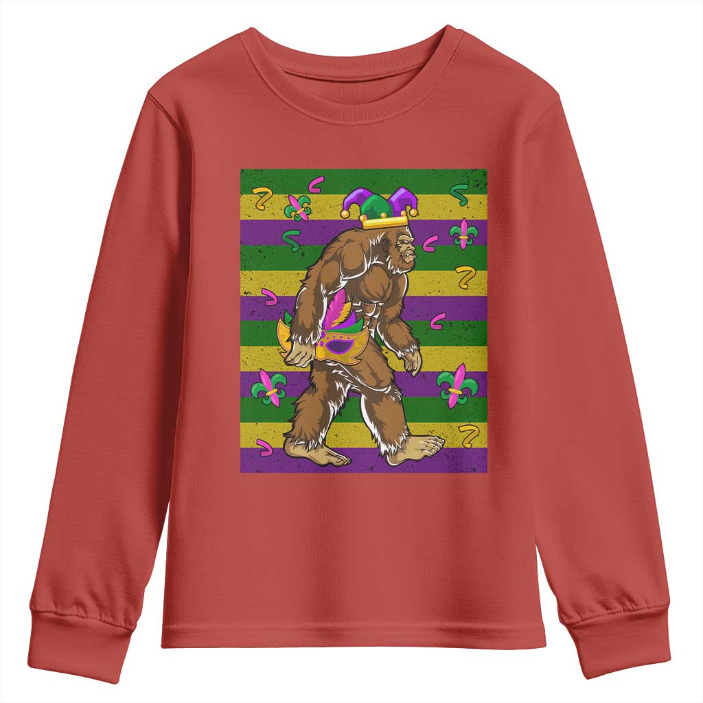 Mardi Gras Bigfoot Sasquatch Funny Fat Tuesday Parade Youth Sweatshirt TS09 Red Print Your Wear