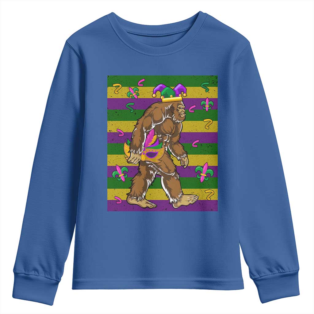 Mardi Gras Bigfoot Sasquatch Funny Fat Tuesday Parade Youth Sweatshirt TS09 Royal Blue Print Your Wear