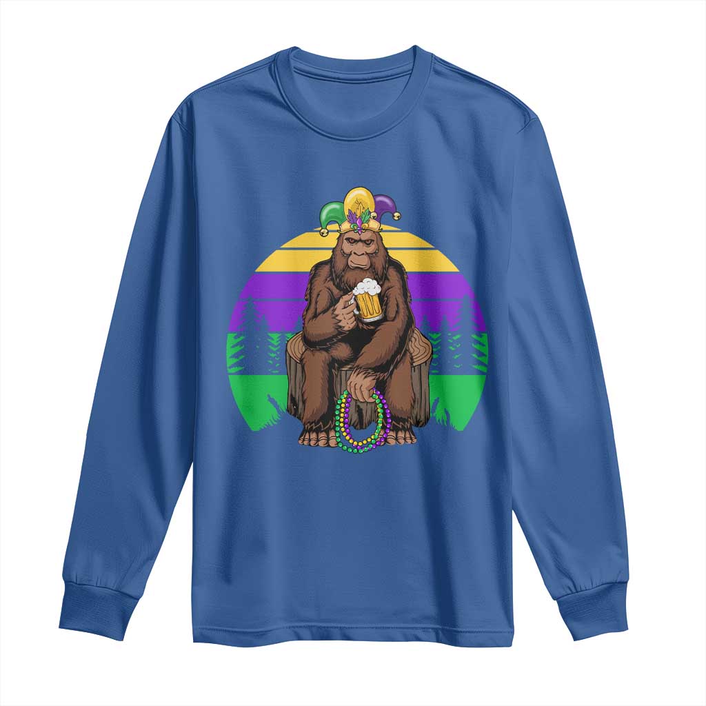 Mardi Gras Bigfoot Sasquatch Funny Beer Lover Long Sleeve Shirt TS09 Royal Blue Print Your Wear