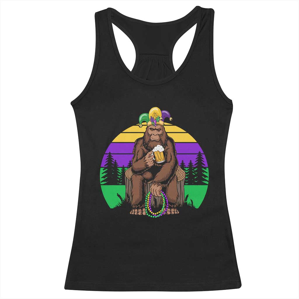 Mardi Gras Bigfoot Sasquatch Funny Beer Lover Racerback Tank Top TS09 Black Print Your Wear
