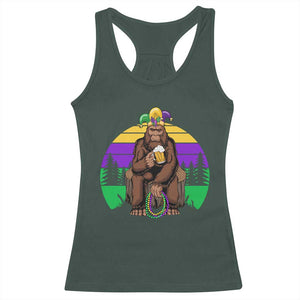 Mardi Gras Bigfoot Sasquatch Funny Beer Lover Racerback Tank Top TS09 Dark Forest Green Print Your Wear