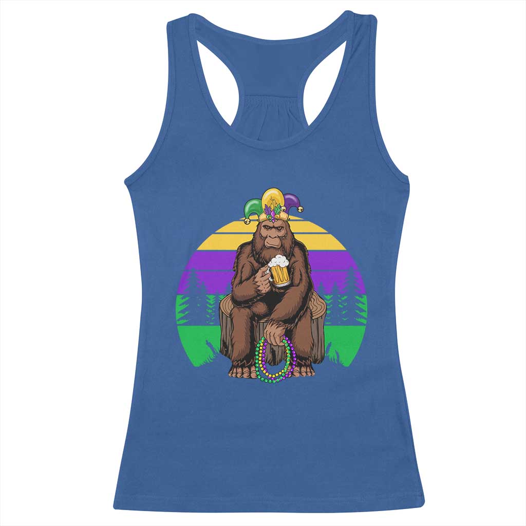 Mardi Gras Bigfoot Sasquatch Funny Beer Lover Racerback Tank Top TS09 Royal Blue Print Your Wear
