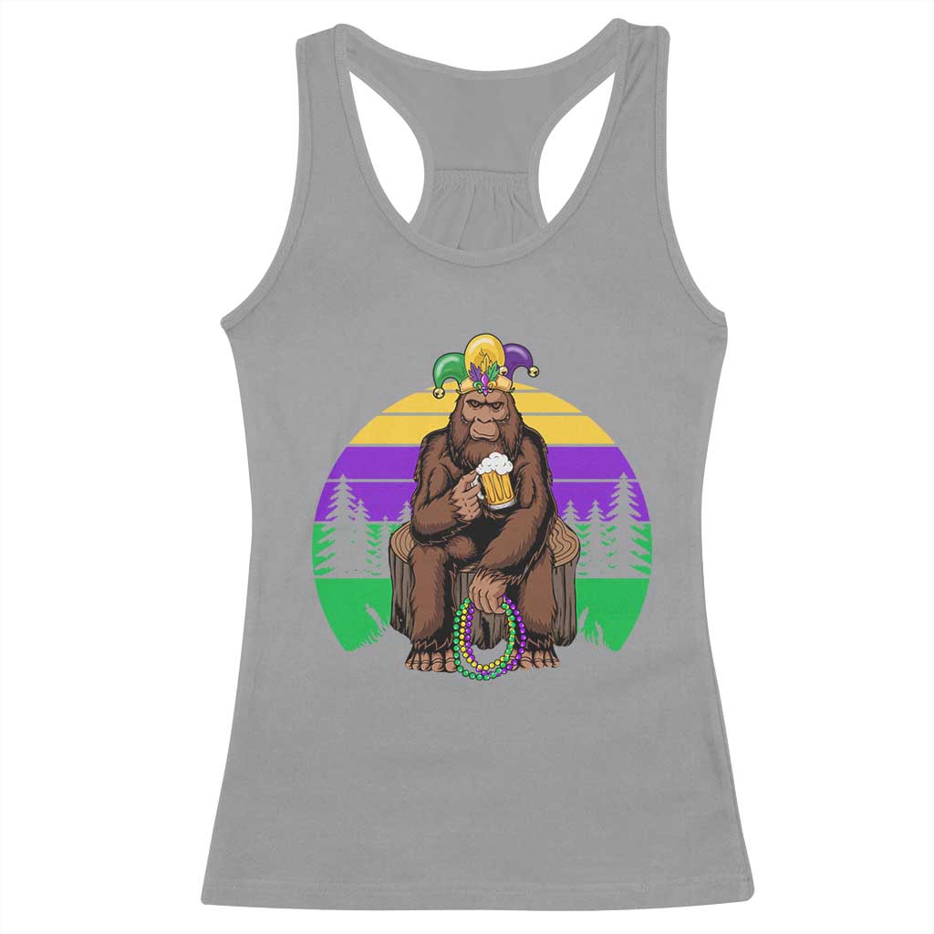 Mardi Gras Bigfoot Sasquatch Funny Beer Lover Racerback Tank Top TS09 Sport Gray Print Your Wear