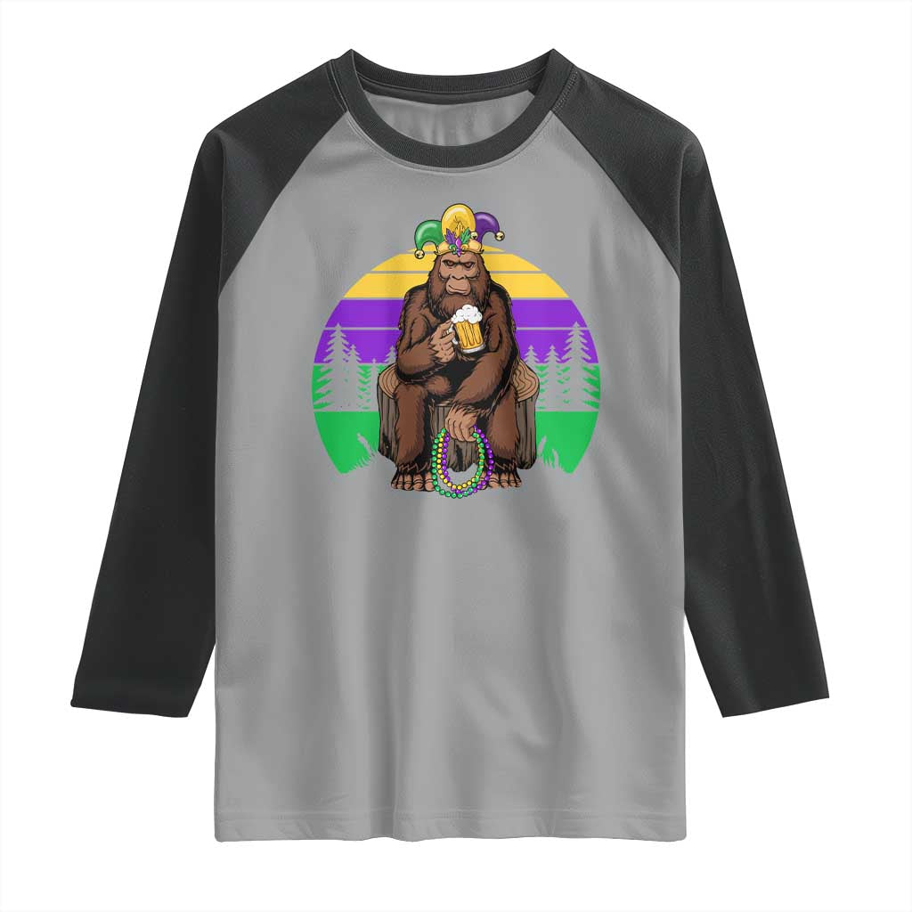 Mardi Gras Bigfoot Sasquatch Funny Beer Lover Raglan Shirt TS09 Sport Gray Black Print Your Wear