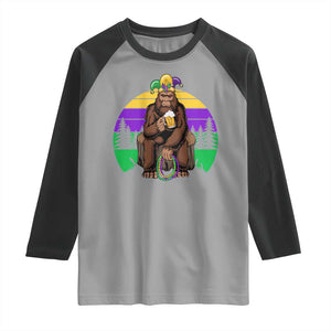 Mardi Gras Bigfoot Sasquatch Funny Beer Lover Raglan Shirt TS09 Sport Gray Black Print Your Wear