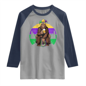Mardi Gras Bigfoot Sasquatch Funny Beer Lover Raglan Shirt TS09 Sport Gray Navy Print Your Wear