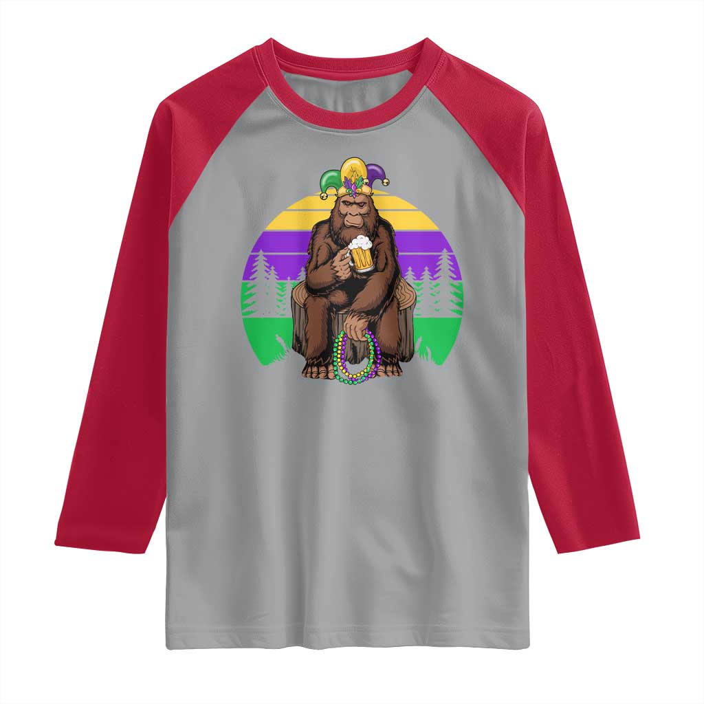 Mardi Gras Bigfoot Sasquatch Funny Beer Lover Raglan Shirt TS09 Sport Gray Red Print Your Wear